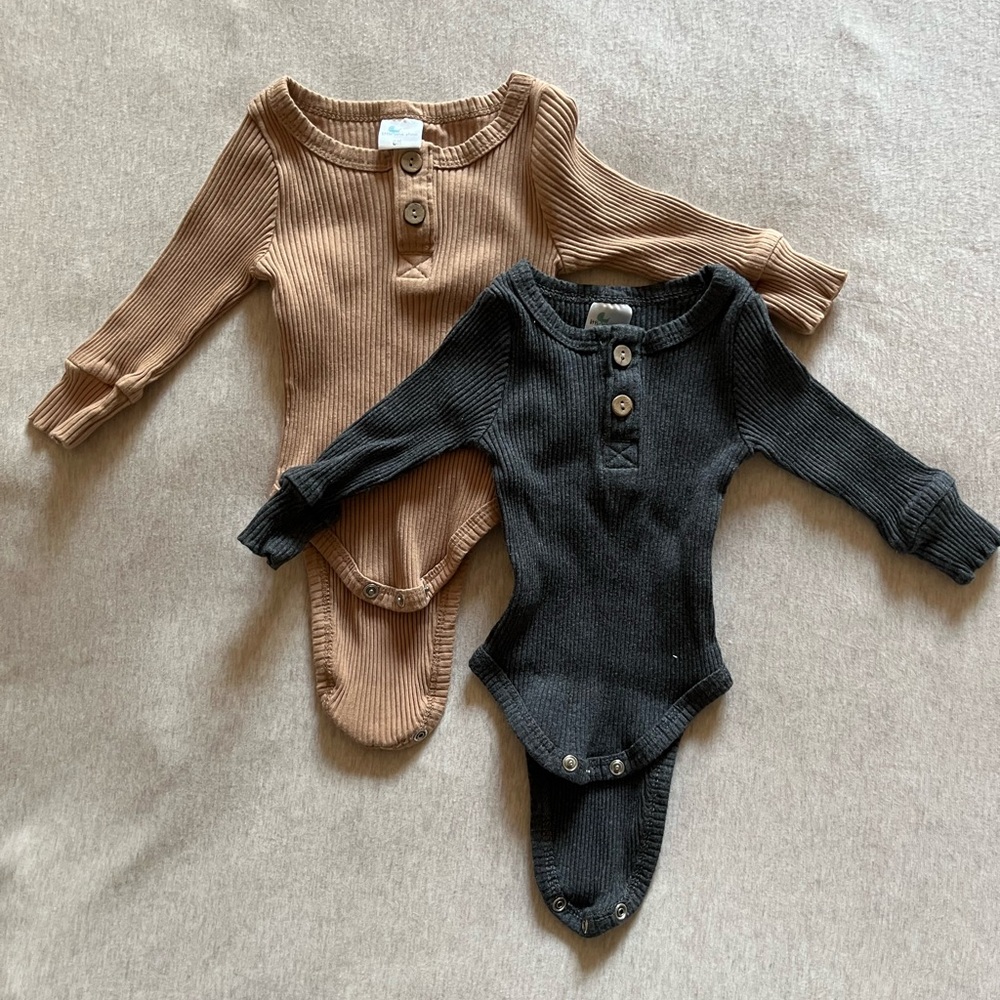 Little One Shop Co. Ribbed Henley Longsleeve Onesie 6 Months